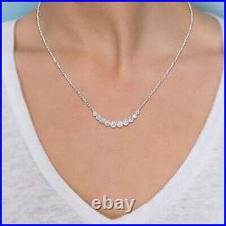 Solid 14K White Gold 0.30Ct Round Cut Lab Grown Diamond Bezel Set Bar Necklace