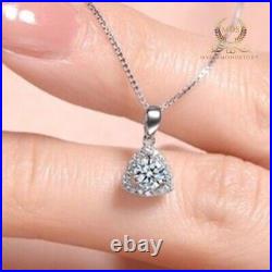 Solid 14K White Gold Moissanite Halo Wedding Pendant 2 Carat Round Cut For Women