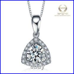 Solid 14K White Gold Moissanite Halo Wedding Pendant 2 Carat Round Cut For Women