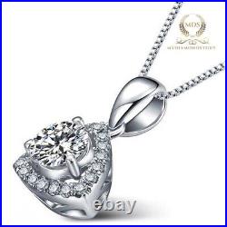 Solid 14K White Gold Moissanite Halo Wedding Pendant 2 Carat Round Cut For Women