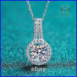 Solid 14K White Gold Moissanite Halo Wedding Pendant Round Cut 2.50 Carat VVS1