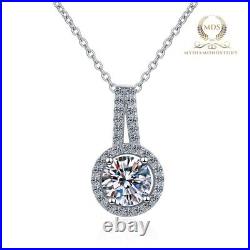 Solid 14K White Gold Moissanite Halo Wedding Pendant Round Cut 2.50 Carat VVS1