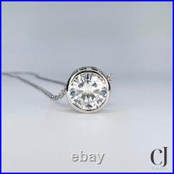 Solid 14K White Gold Round Cut Solitaire Bezel Set 2 CT Moissanite Pendant 4 Her