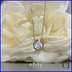 Solid 14K White Gold Round Cut Solitaire Bezel Set 2 CT Moissanite Pendant 4 Her