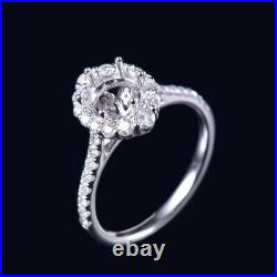 Solid 14K White Gold Women Perfect Round 6.5mm Halo Engagement Semi Mount Ring