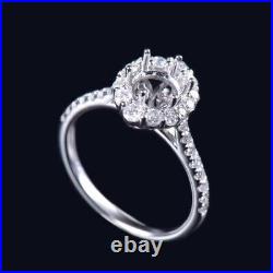 Solid 14K White Gold Women Perfect Round 6.5mm Halo Engagement Semi Mount Ring