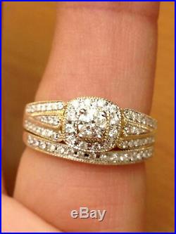 Solid 14K Yellow Pure Gold Womens Diamond Engagement Ring Wedding Bridal Set