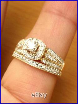 Solid 14K Yellow Pure Gold Womens Diamond Engagement Ring Wedding Bridal Set
