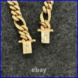 Solid 14k Figaro Yellow Gold Diamond set Custom Handmade by CMG Links in Miami