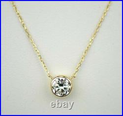 Solid 14k Gold 1ct Round Solitaire CZ Pendant Necklace Bezel Set Chain Gift