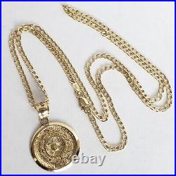 Solid 14k Yellow Gold Aztec Medallion Calendar Pendant 20 Inch cuban chain set