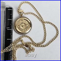 Solid 14k Yellow Gold Aztec Medallion Calendar Pendant 20 Inch cuban chain set