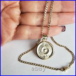 Solid 14k Yellow Gold Aztec Medallion Calendar Pendant 20 Inch cuban chain set