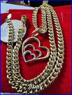 Solid 18K 750 Gold Tricolor set Heart Necklace 17.5/18 Long 4.5mm 15.3g Womens