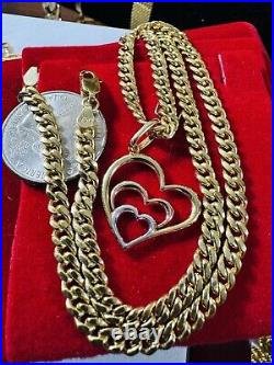 Solid 18K 750 Gold Tricolor set Heart Necklace 17.5/18 Long 4.5mm 15.3g Womens