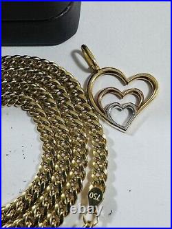 Solid 18K 750 Gold Tricolor set Heart Necklace 17.5/18 Long 4.5mm 15.3g Womens