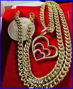 Solid 18K 750 Gold Tricolor set Heart Necklace 17.5/18 Long 4.5mm 15.3g Womens