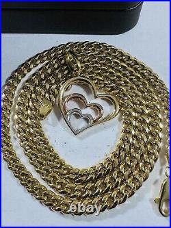 Solid 18K 750 Gold Tricolor set Heart Necklace 17.5/18 Long 4.5mm 15.3g Womens