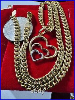 Solid 18K 750 Gold Tricolor set Heart Necklace 17.5/18 Long 4.5mm 15.3g Womens