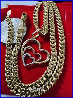 Solid 18K 750 Gold Tricolor set Heart Necklace 17.5/18 Long 4.5mm 15.3g Womens