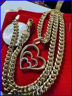 Solid 18K 750 Gold Tricolor set Heart Necklace 17.5/18 Long 4.5mm 15.3g Womens