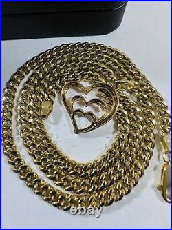 Solid 18K 750 Gold Tricolor set Heart Necklace 17.5/18 Long 4.5mm 15.3g Womens