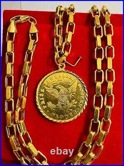 Solid 22K 22Carat 916 Fine Real Gold 20 Long Coins Set Necklace 19.8g 4mm