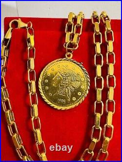 Solid 22K 22Carat 916 Fine Real Gold 20 Long Coins Set Necklace 19.8g 4mm