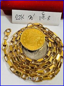 Solid 22K 22Carat 916 Fine Real Gold 20 Long Coins Set Necklace 19.8g 4mm