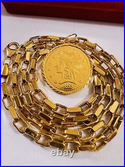 Solid 22K 22Carat 916 Fine Real Gold 20 Long Coins Set Necklace 19.8g 4mm