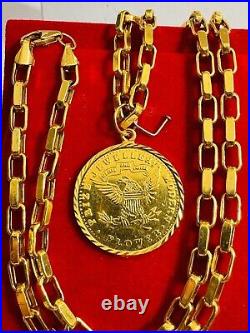 Solid 22K 22Carat 916 Fine Real Gold 20 Long Coins Set Necklace 19.8g 4mm