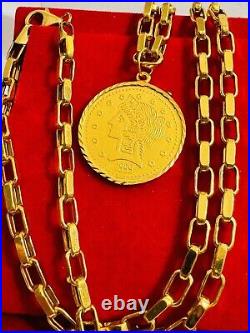 Solid 22K 22Ct 916 Fine Real Gold 20 Long Coins Set Necklace 19.8g 4mm