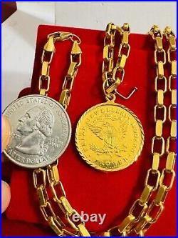 Solid 22K 22Ct 916 Fine Real Gold 20 Long Coins Set Necklace 19.8g 4mm