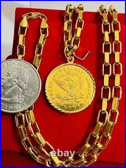 Solid 22K 22Ct 916 Fine Real Gold 20 Long Coins Set Necklace 19.8g 4mm