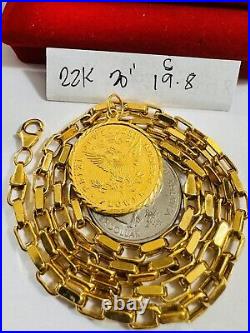 Solid 22K 22Ct 916 Fine Real Gold 20 Long Coins Set Necklace 19.8g 4mm