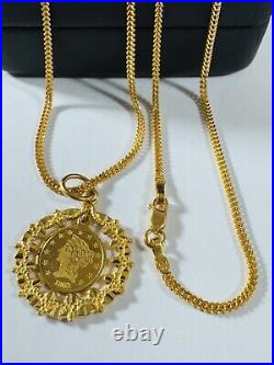 Solid 22K 916 Fine Real Yellow Dubai Gold 20 Long Coin Set Necklace 1.8mm 9.64g