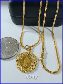 Solid 22K 916 Fine Real Yellow Dubai Gold 20 Long Coin Set Necklace 1.8mm 9.64g