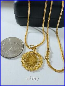 Solid 22K 916 Fine Real Yellow Dubai Gold 20 Long Coin Set Necklace 1.8mm 9.64g