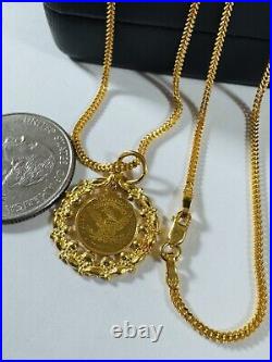 Solid 22K 916 Fine Real Yellow Dubai Gold 20 Long Coin Set Necklace 1.8mm 9.64g