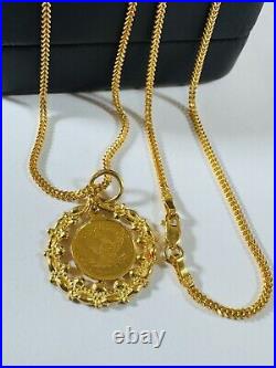 Solid 22K 916 Fine Real Yellow Dubai Gold 20 Long Coin Set Necklace 1.8mm 9.64g