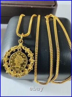 Solid 22K 916 Fine Real Yellow Dubai Gold 20 Long Coin Set Necklace 1.8mm 9.64g