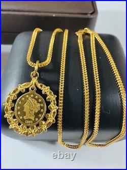 Solid 22K 916 Fine Real Yellow Dubai Gold 20 Long Coin Set Necklace 1.8mm 9.64g