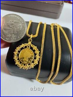 Solid 22K 916 Fine Real Yellow Dubai Gold 20 Long Coin Set Necklace 1.8mm 9.64g