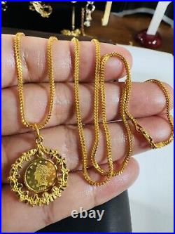 Solid 22K 916 Fine Real Yellow Dubai Gold 20 Long Coin Set Necklace 1.8mm 9.64g