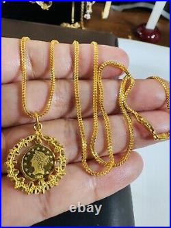 Solid 22K 916 Fine Real Yellow Dubai Gold 20 Long Coin Set Necklace 1.8mm 9.64g