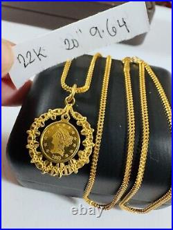 Solid 22K 916 Fine Real Yellow Dubai Gold 20 Long Coin Set Necklace 1.8mm 9.64g