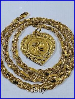 Solid 22K 916 Fine Yellow Real Gold 18 long Heart Love Set Necklace 14g 4.5mm