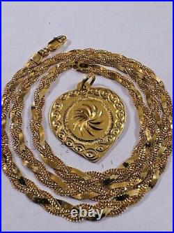 Solid 22K 916 Fine Yellow Real Gold 18 long Heart Love Set Necklace 14g 4.5mm