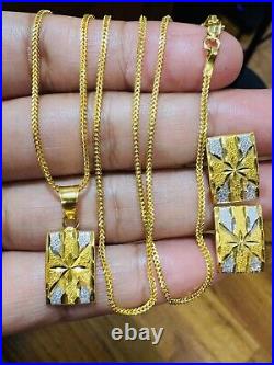 Solid 22K 916 Gold 20 Long Rectangle Set Earring Necklace 8.3g 1.6mm Two-tone