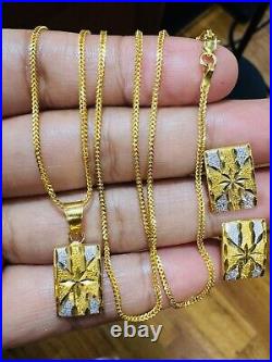 Solid 22K 916 Gold 20 Long Rectangle Set Earring Necklace 8.3g 1.6mm Two-tone